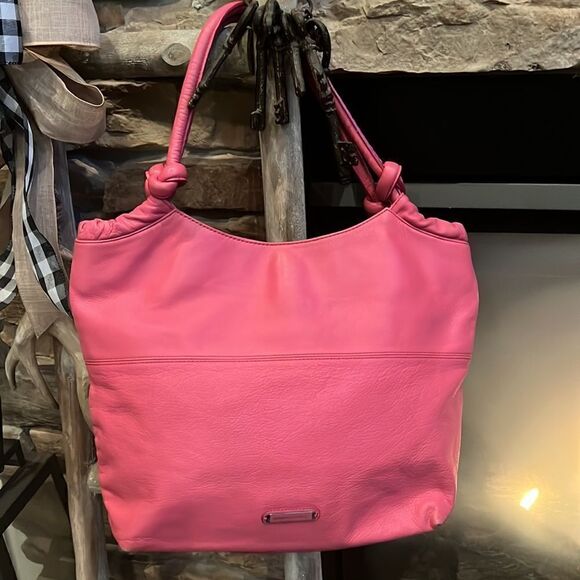 Vintage Banana Republic pink leather purse double handles magnetic closure - Picture 1 of 13